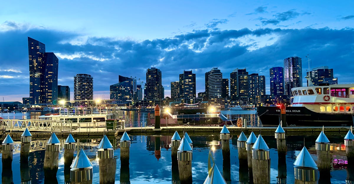 Docklands waterfront at dusk — modern apartment district