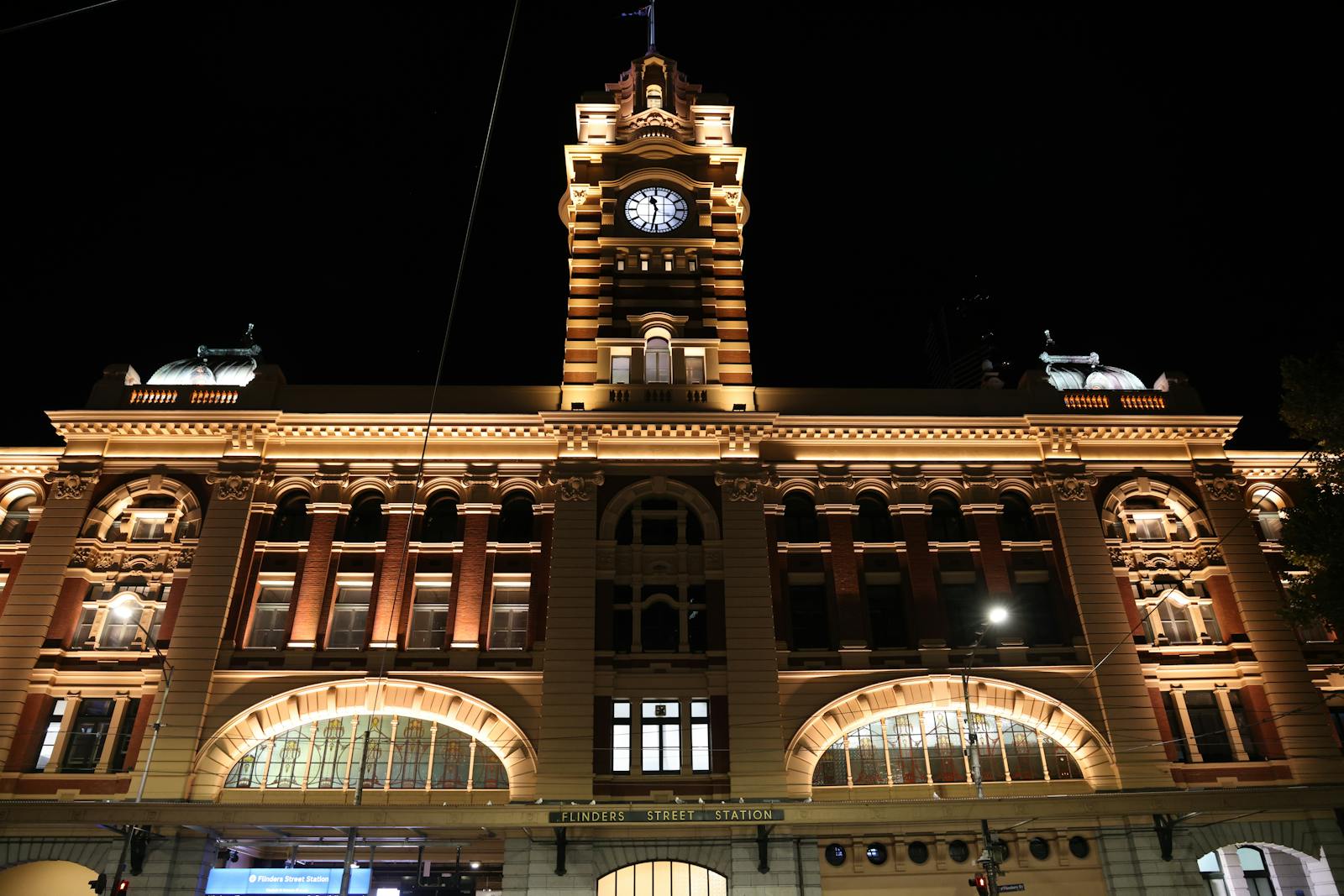 Festive lights at Flinders Street Station during Melbourne's December Christmas season