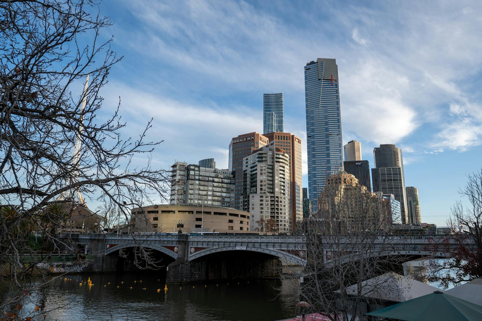 Melbourne skyline on a crisp winter day viewed from the Yarra River