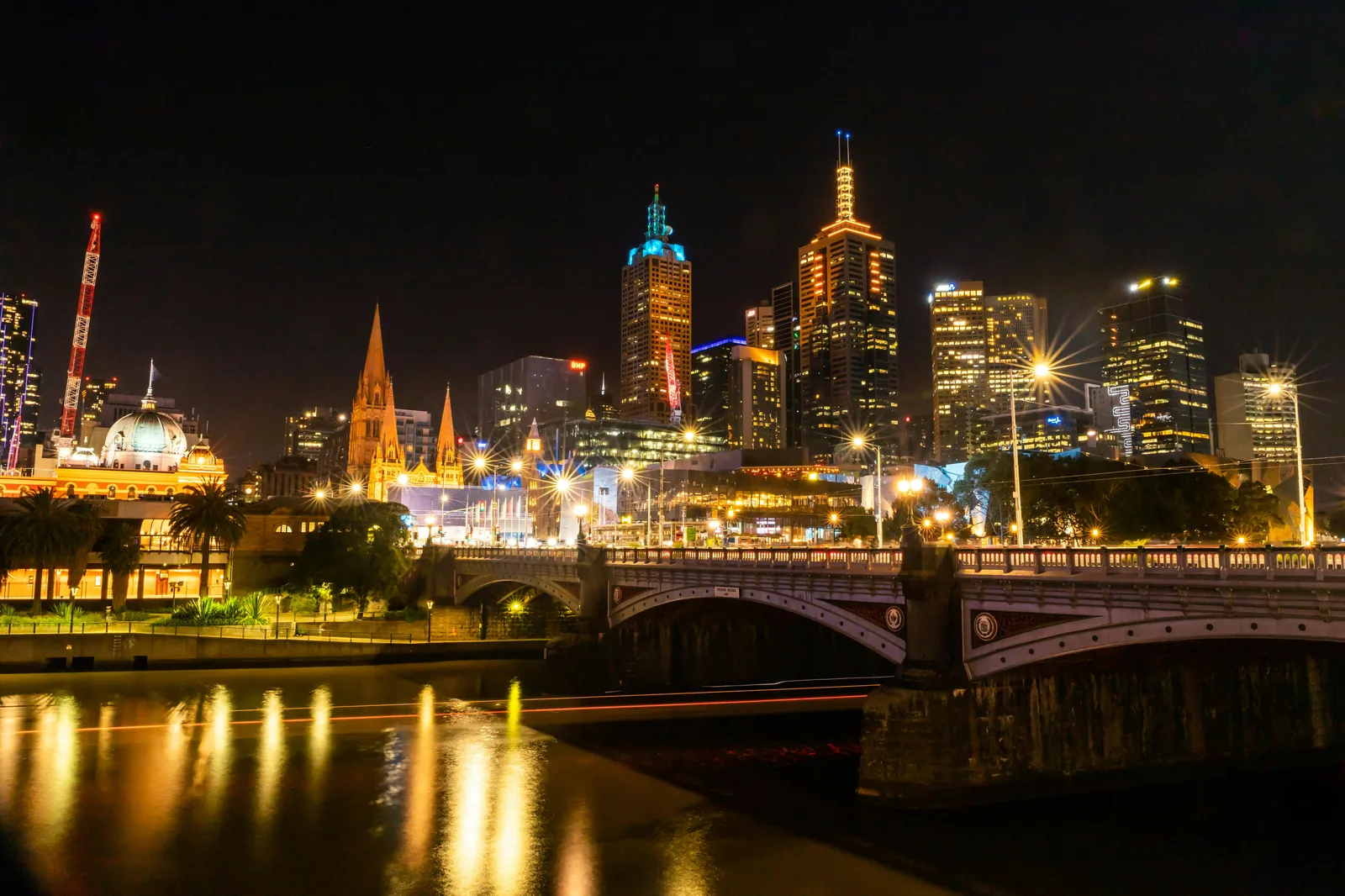 Melbourne CBD skyline with hotels along the Yarra River