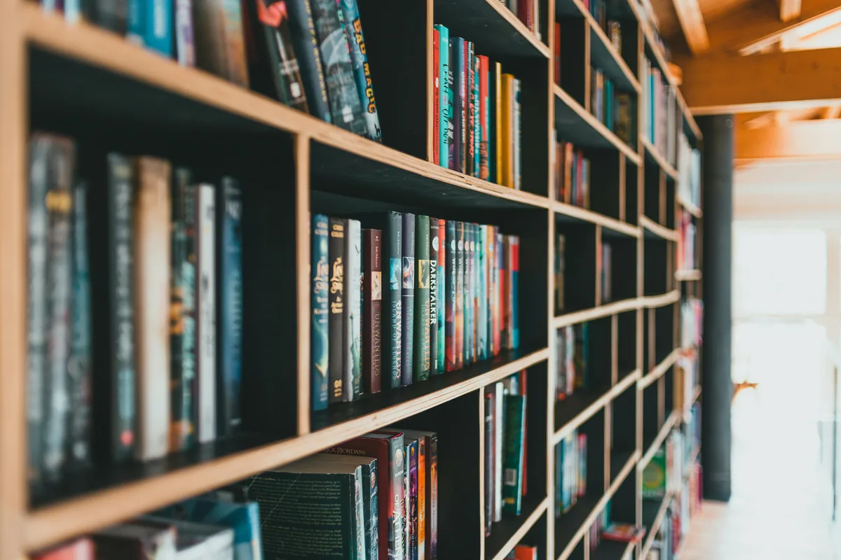 Tall shelves of books in a Melbourne independent bookshop