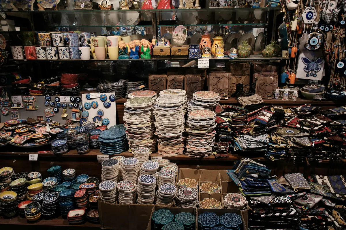 Souvenir and craft stalls at Queen Victoria Market Melbourne