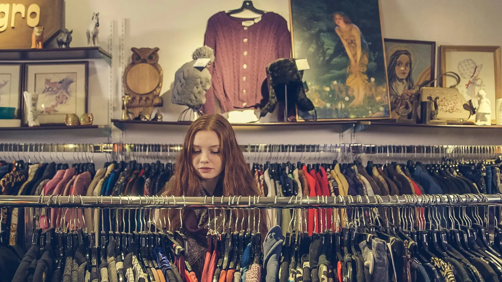 Racks of vintage clothing in a Melbourne thrift store