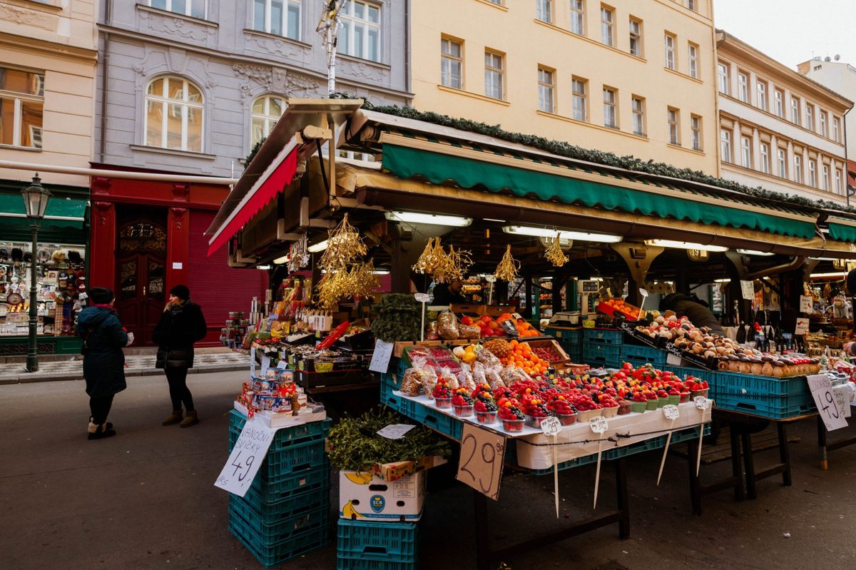 Fresh produce on display at a market stall