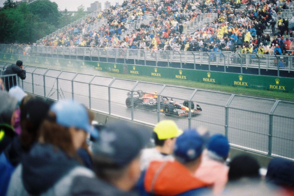Crowds in a Grand Prix grandstand