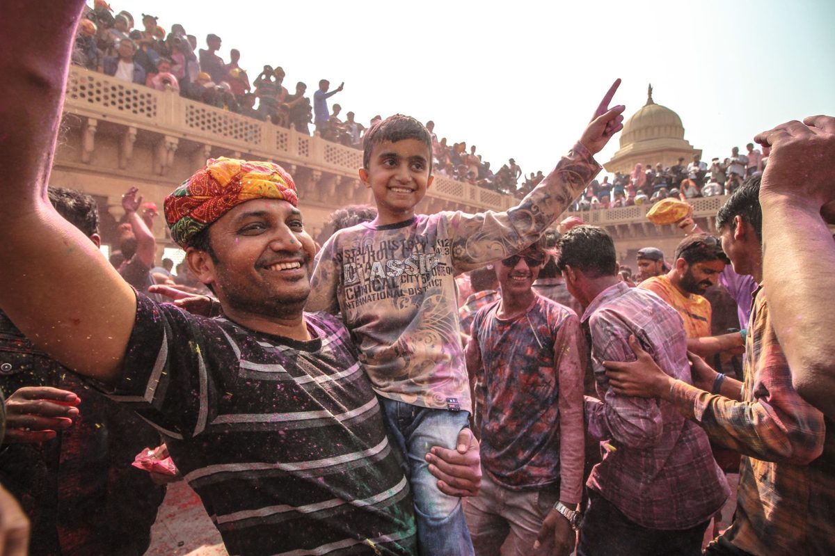 A colourful festival crowd
