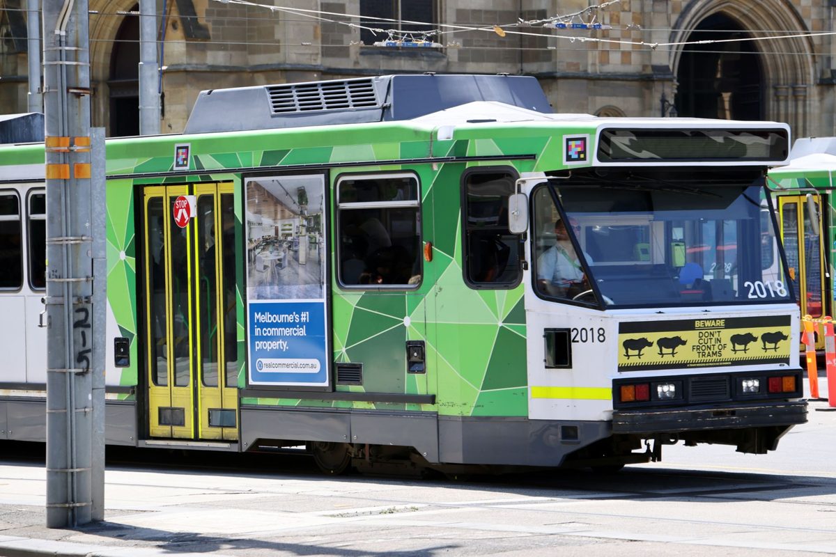 A Melbourne tram on a city street