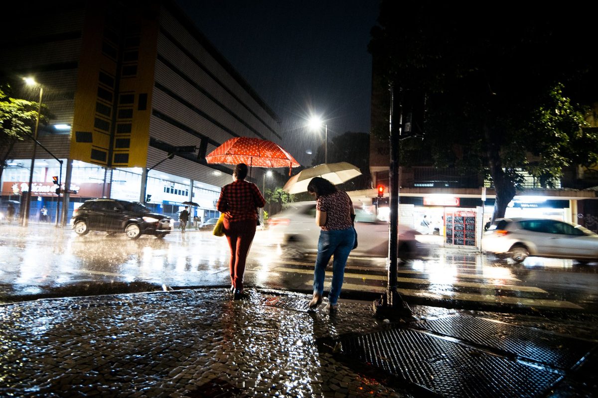 An umbrella on a rainy Melbourne street