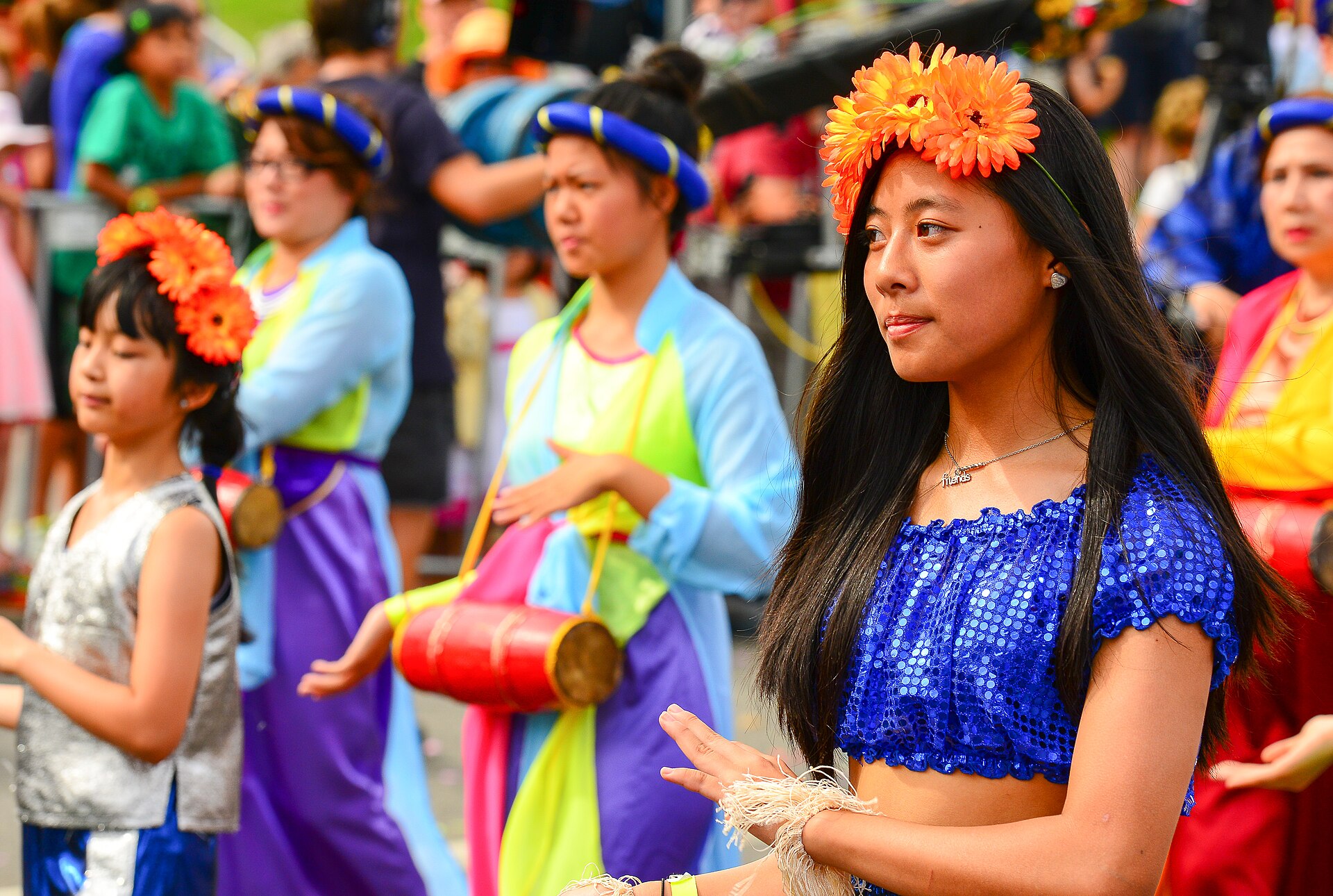 Moomba Festival parade performers in colourful costume, Melbourne